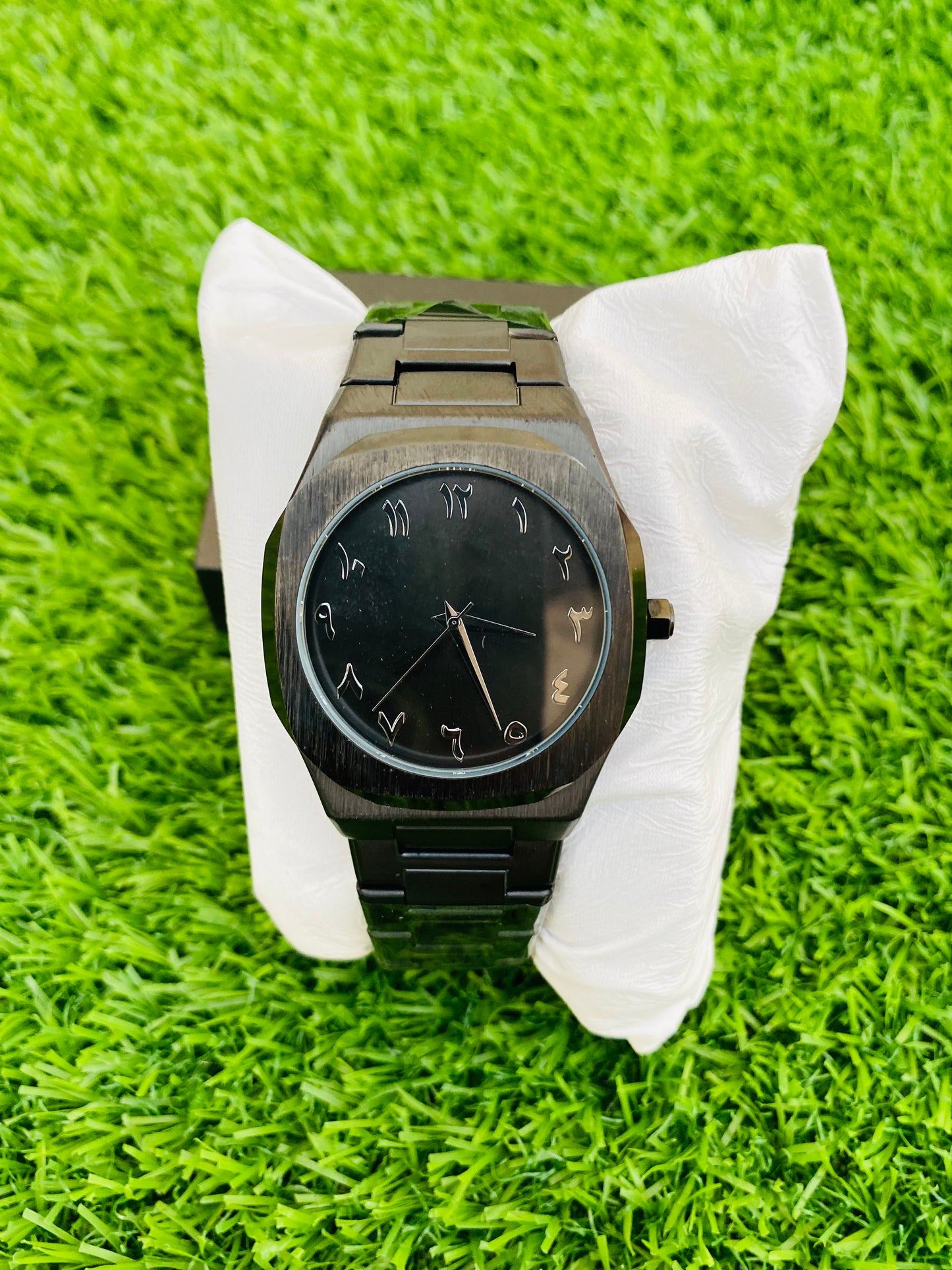 Elegant Black Aura Watch with Arabic Dial -Stainless Steel