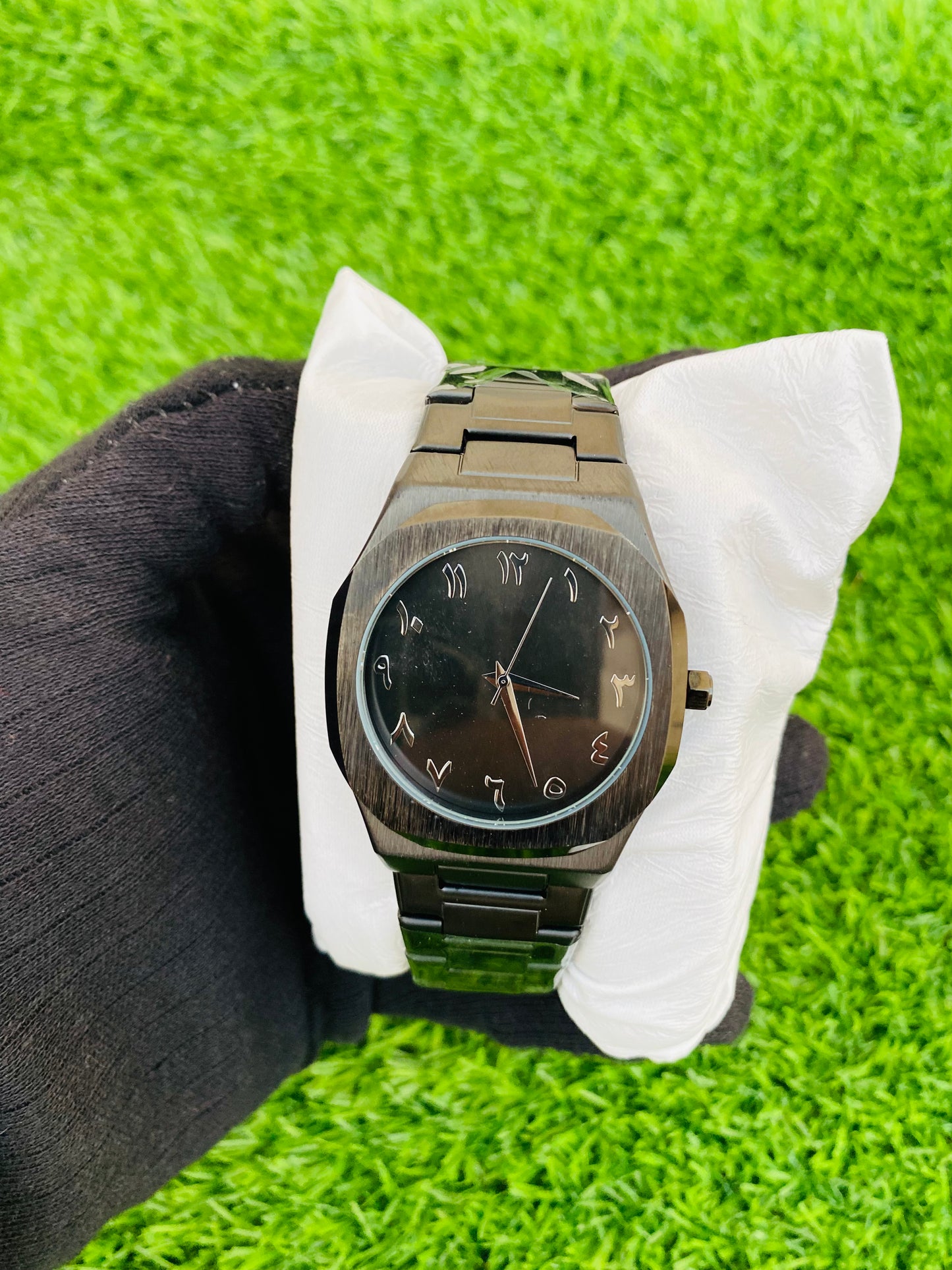Elegant Black Aura Watch with Arabic Dial -Stainless Steel