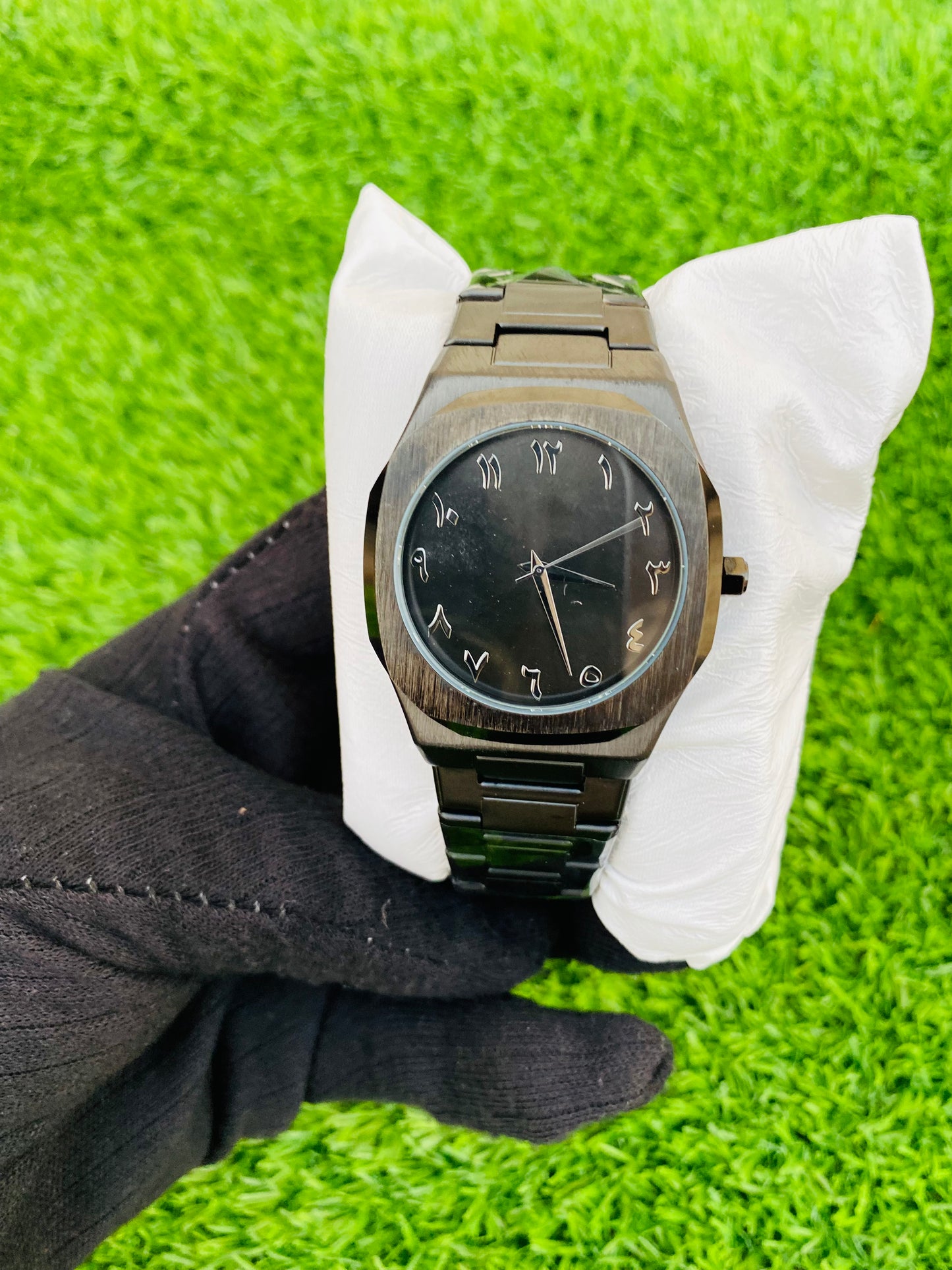 Elegant Black Aura Watch with Arabic Dial -Stainless Steel