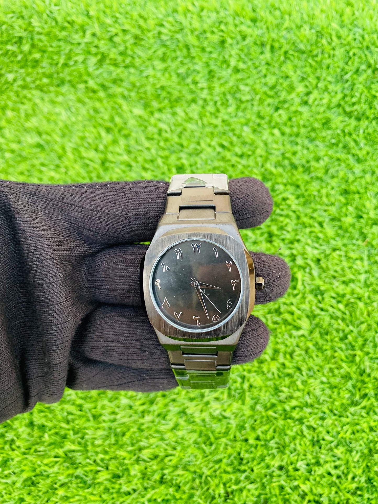 Elegant Black Aura Watch with Arabic Dial -Stainless Steel