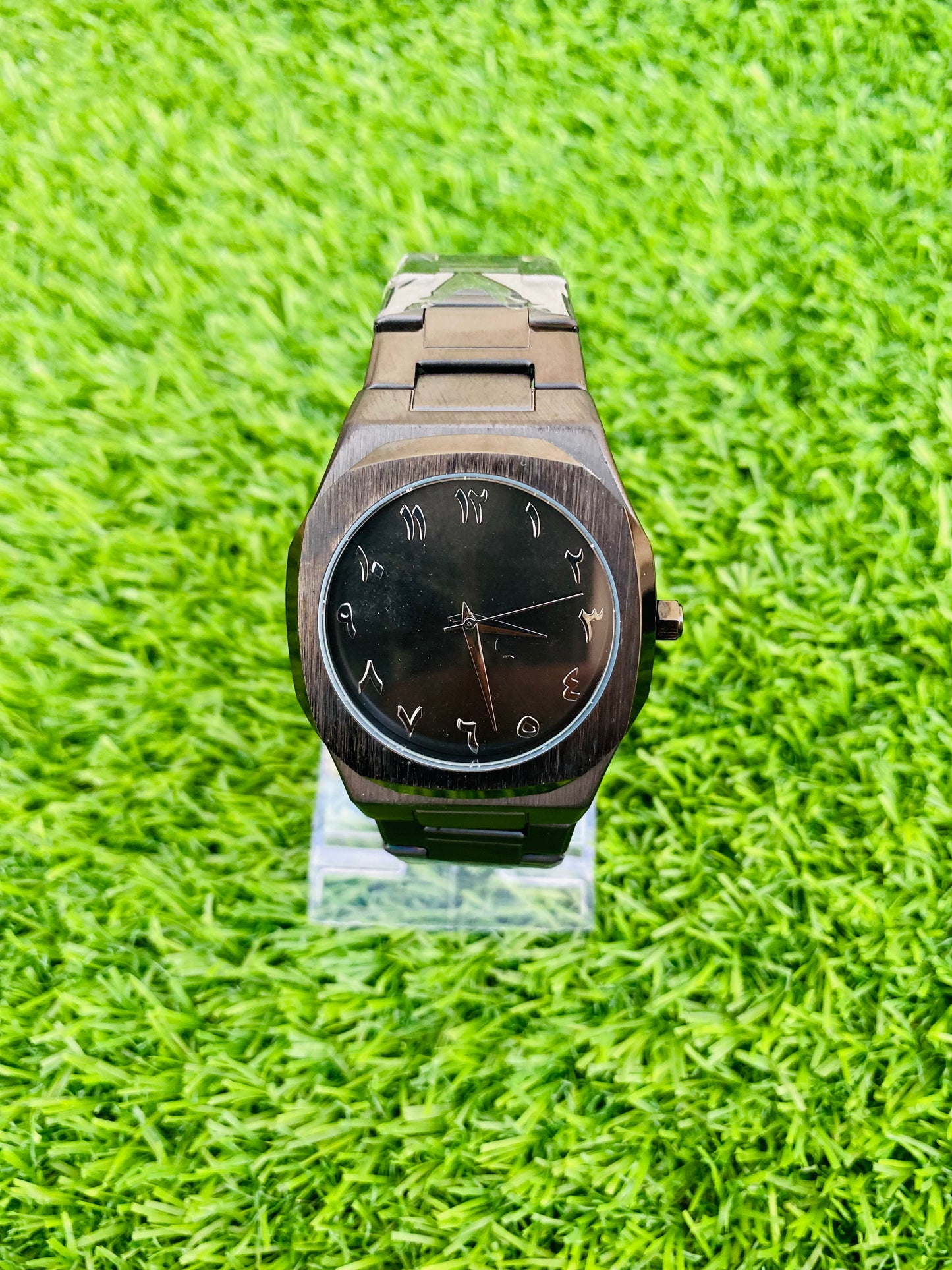 Elegant Black Aura Watch with Arabic Dial -Stainless Steel