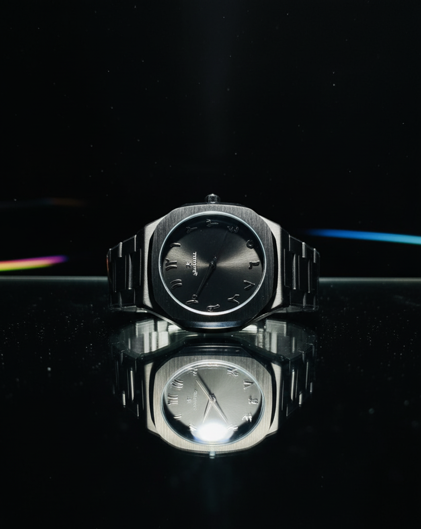 Black Arabic Aura Stainless Steel Watch – Luxury Modern Timepiece