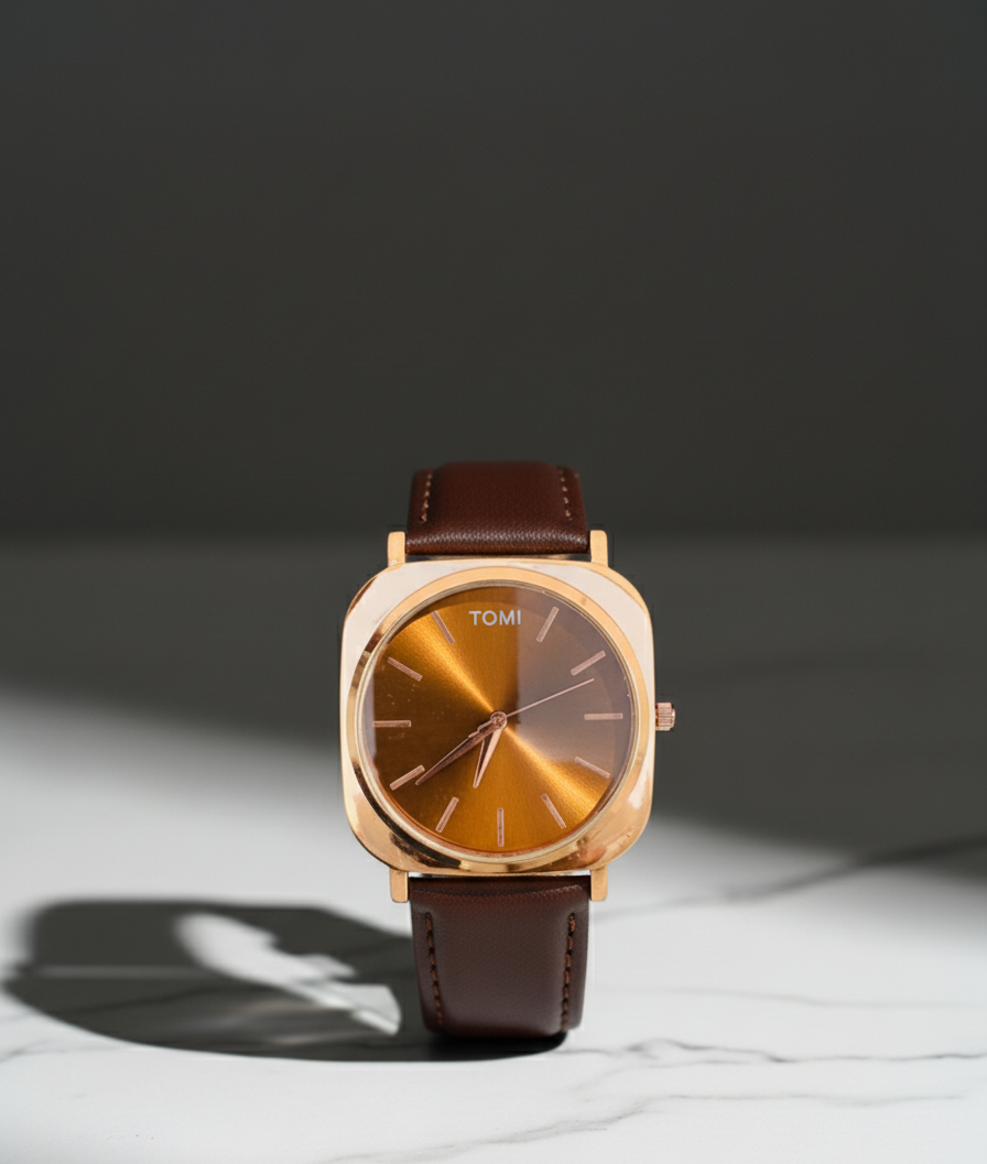 Tomi Classic Brown Watch with Leather Strap – Elegant Casual Timepiece