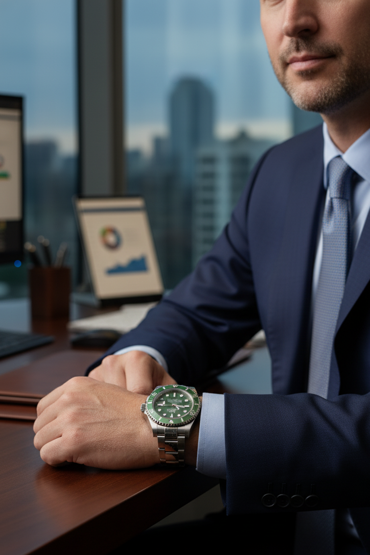 RLX Submariner Green Dial with Silver Stainless Steel Strap – Luxury Automatic Watch