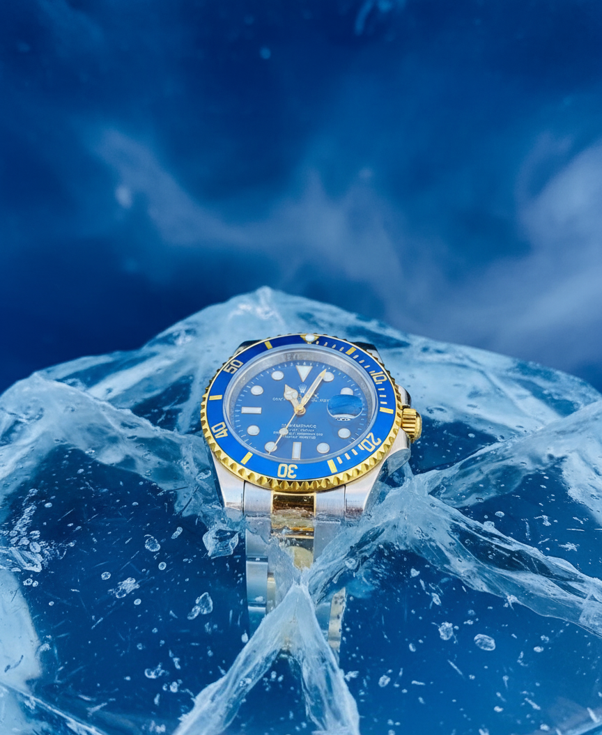 RLX Submariner Blue Dial – Silver &amp; Gold Stainless Steel Strap and Rotating Dial