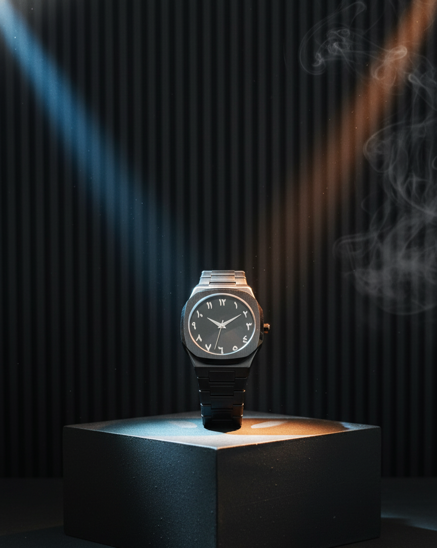Black Arabic Aura Stainless Steel Watch – Luxury Modern Timepiece