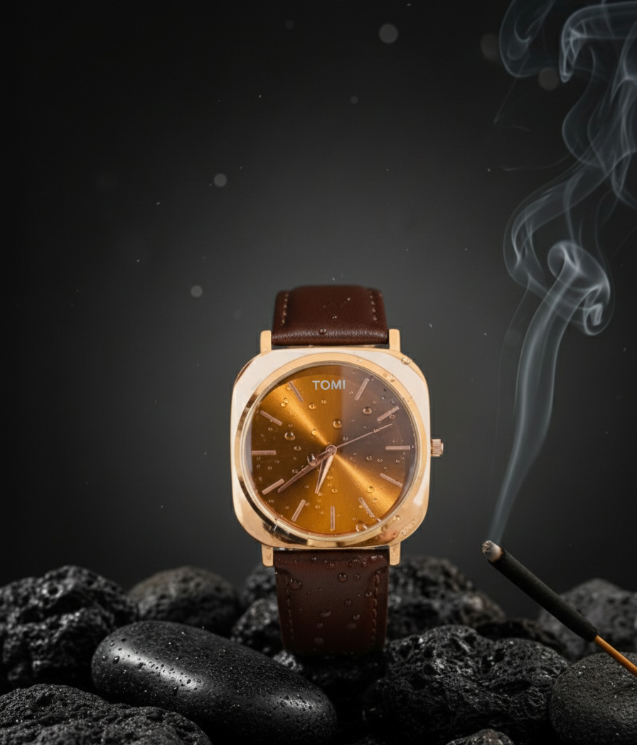 Tomi Classic Brown Watch with Leather Strap – Elegant Casual Timepiece