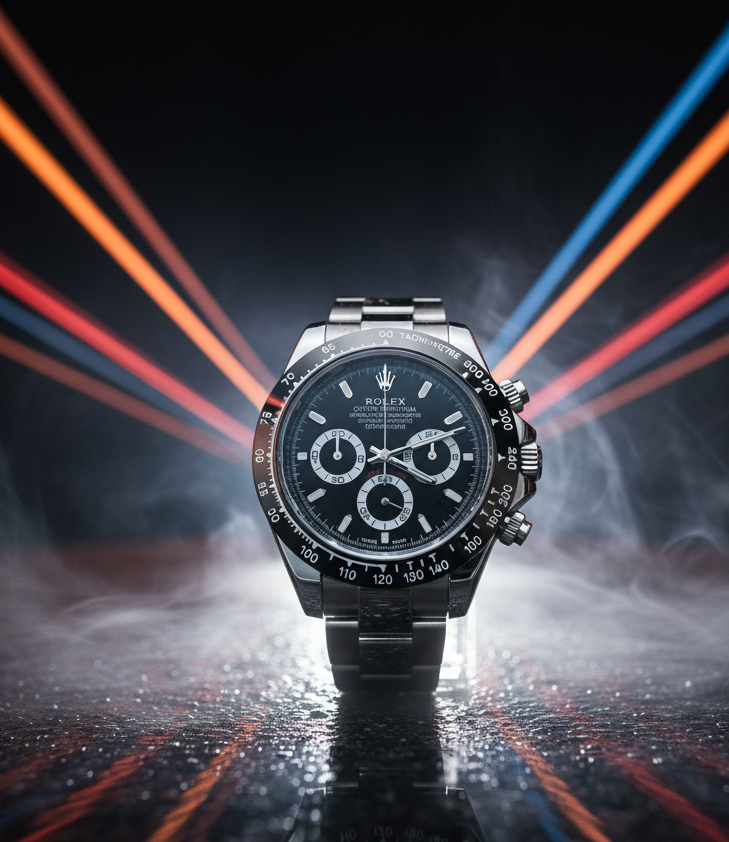 RLX Cosmograph Daytona Silver Watch with Black Dial – Luxury Stainless Steel Chronograph