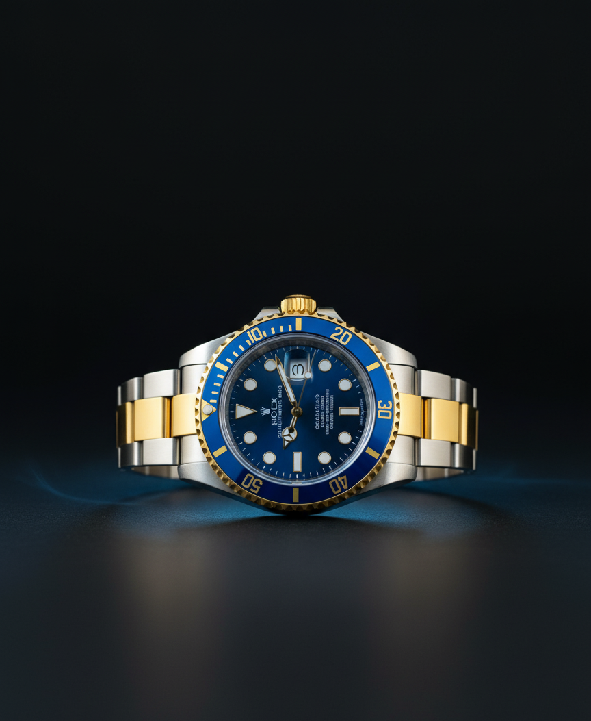 RLX Submariner Blue Dial – Silver &amp; Gold Stainless Steel Strap and Rotating Dial