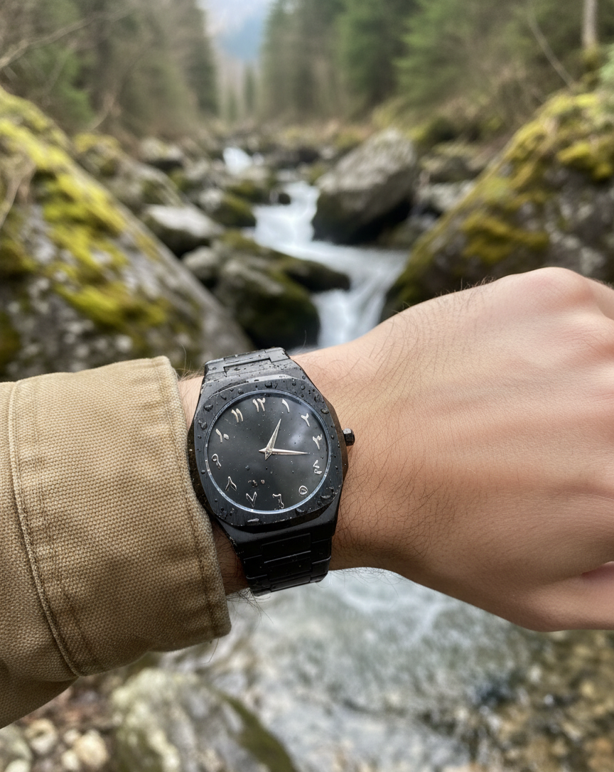 Black Arabic Aura Stainless Steel Watch – Luxury Modern Timepiece