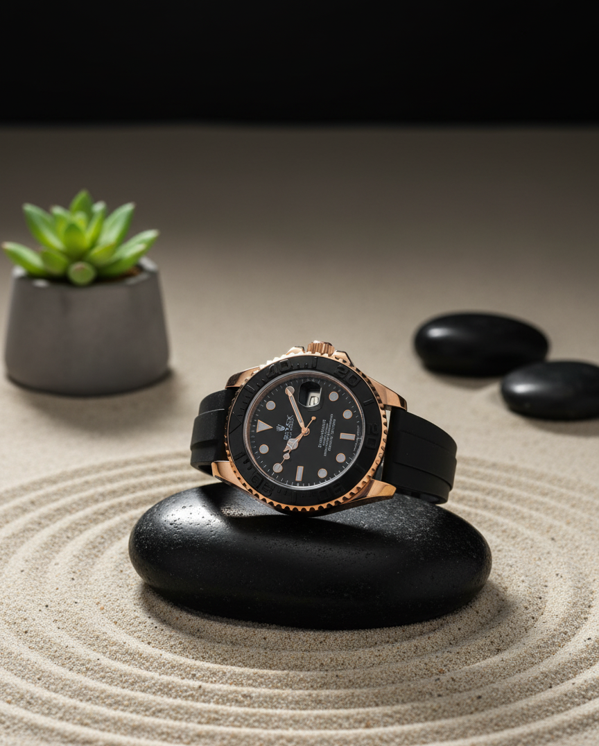 RLX Black Watch with Durable Rubber Strap – Sporty & Stylish Design