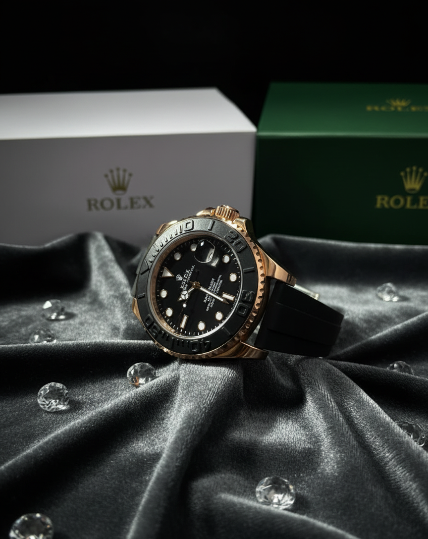 RLX Black Watch with Durable Rubber Strap – Sporty & Stylish Design