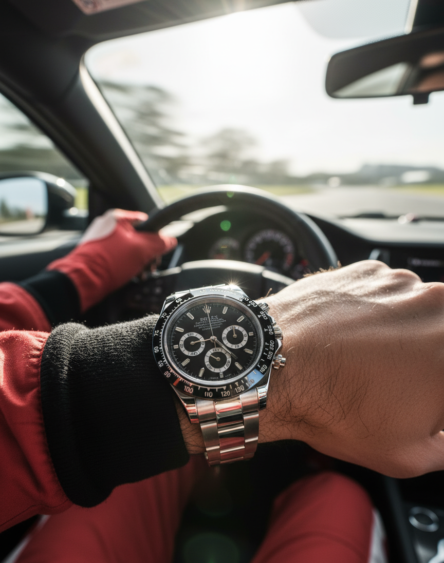 RLX Cosmograph Daytona Silver Watch with Black Dial – Luxury Stainless Steel Chronograph