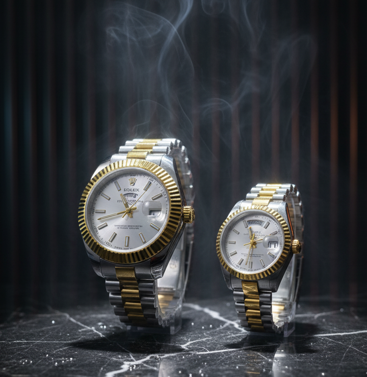 RLX Pair Golden & Silver Stainless Steel Watches – Luxury Couple Set