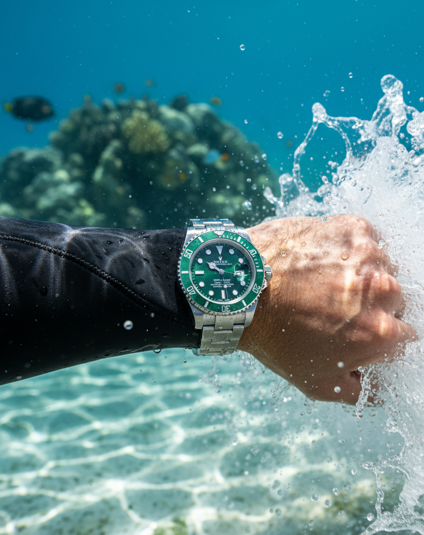 RLX Submariner Green Dial with Silver Stainless Steel Strap – Luxury Automatic Watch