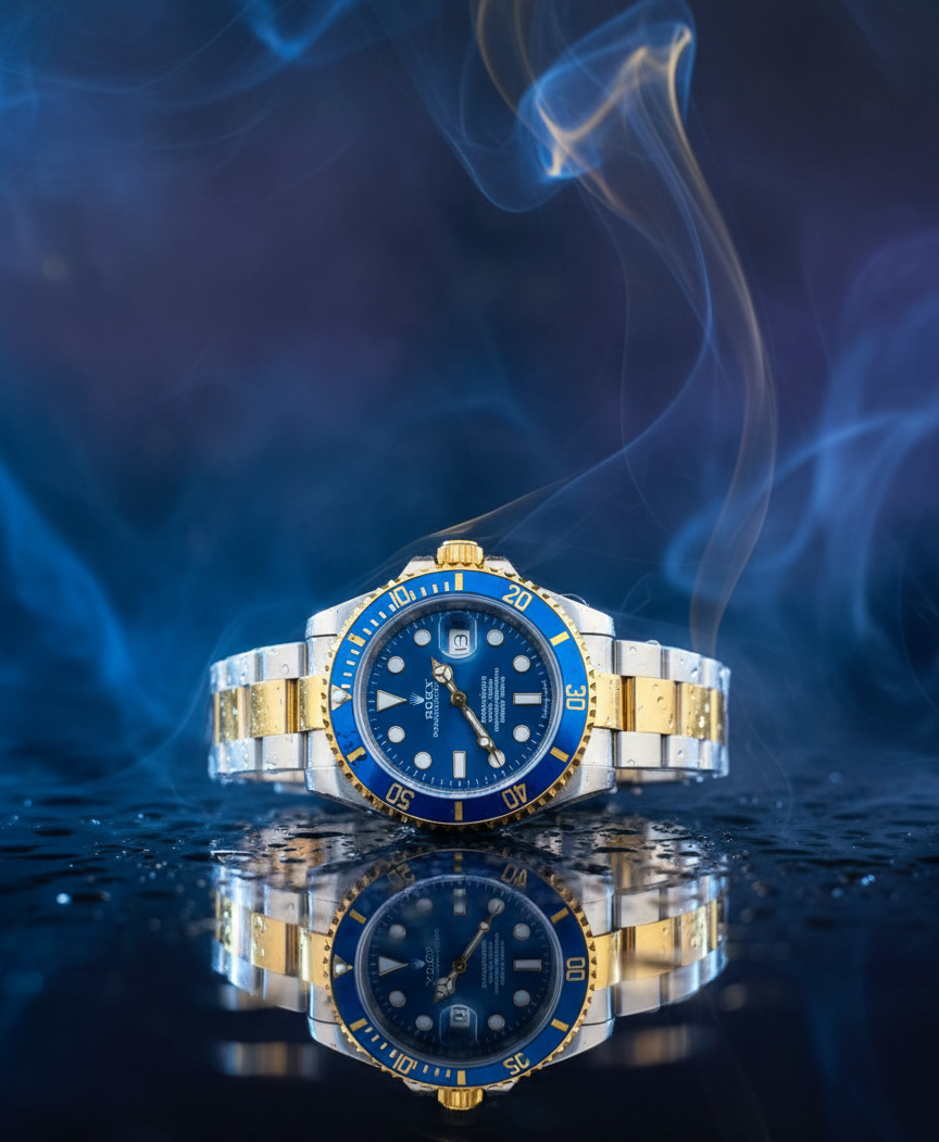 RLX Submariner Blue Dial – Silver &amp; Gold Stainless Steel Strap and Rotating Dial