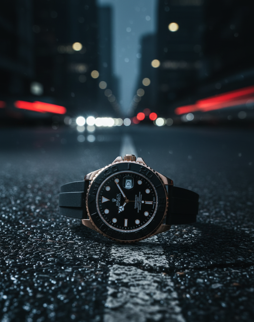 RLX Black Watch with Durable Rubber Strap – Sporty & Stylish Design