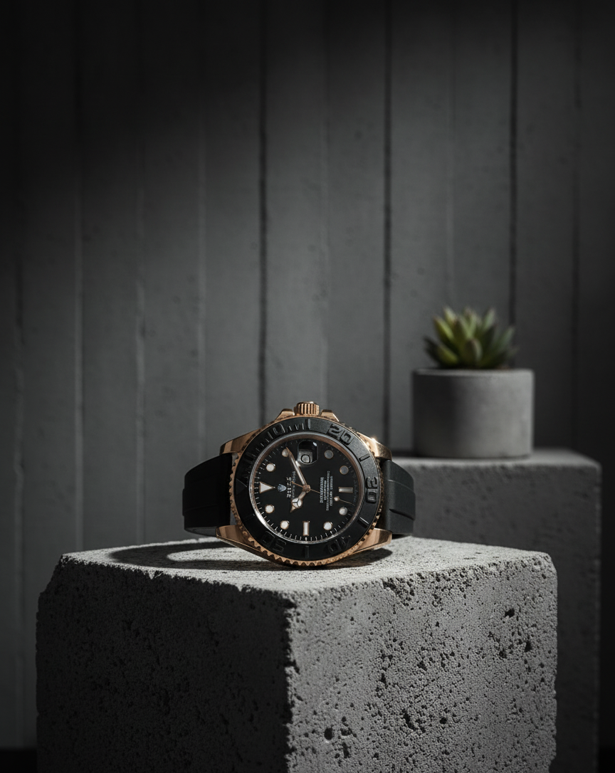 RLX Black Watch with Durable Rubber Strap – Sporty & Stylish Design