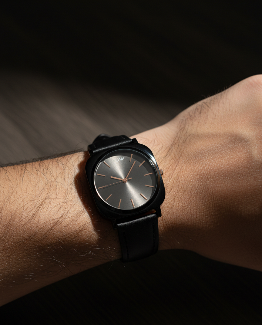 Tomi Elegant Black Dial Watch with Leather-Type Strap – Perfect for Formal Wear