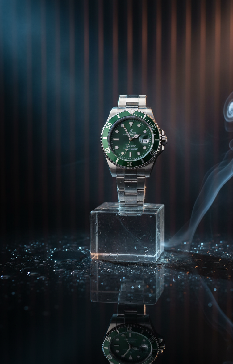 RLX Submariner Green Dial with Silver Stainless Steel Strap – Luxury Automatic Watch