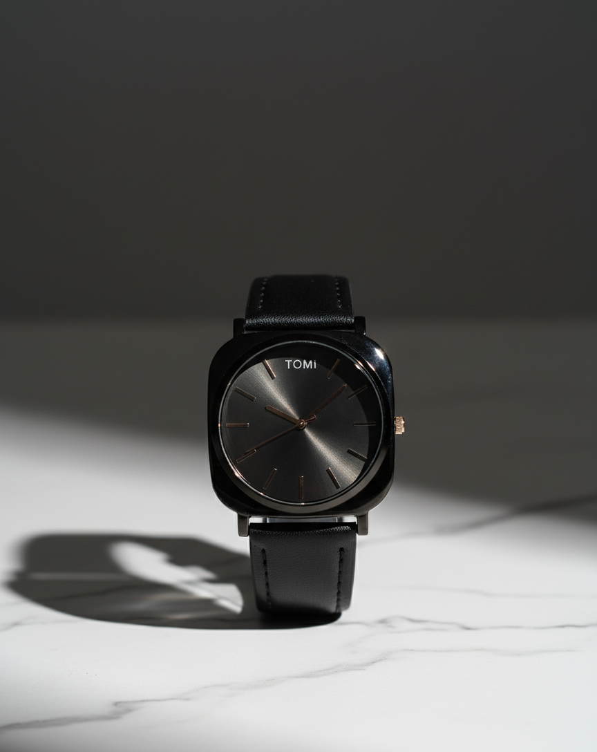 Tomi Elegant Black Dial Watch with Leather-Type Strap – Perfect for Formal Wear