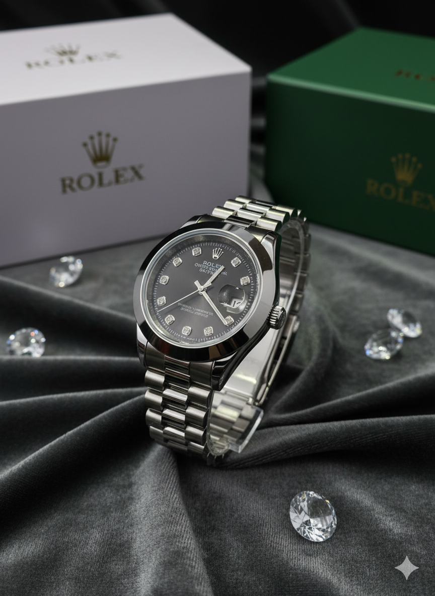 RLX Silver Stainless Steel Watch – Classic Luxury Timepiece for Men