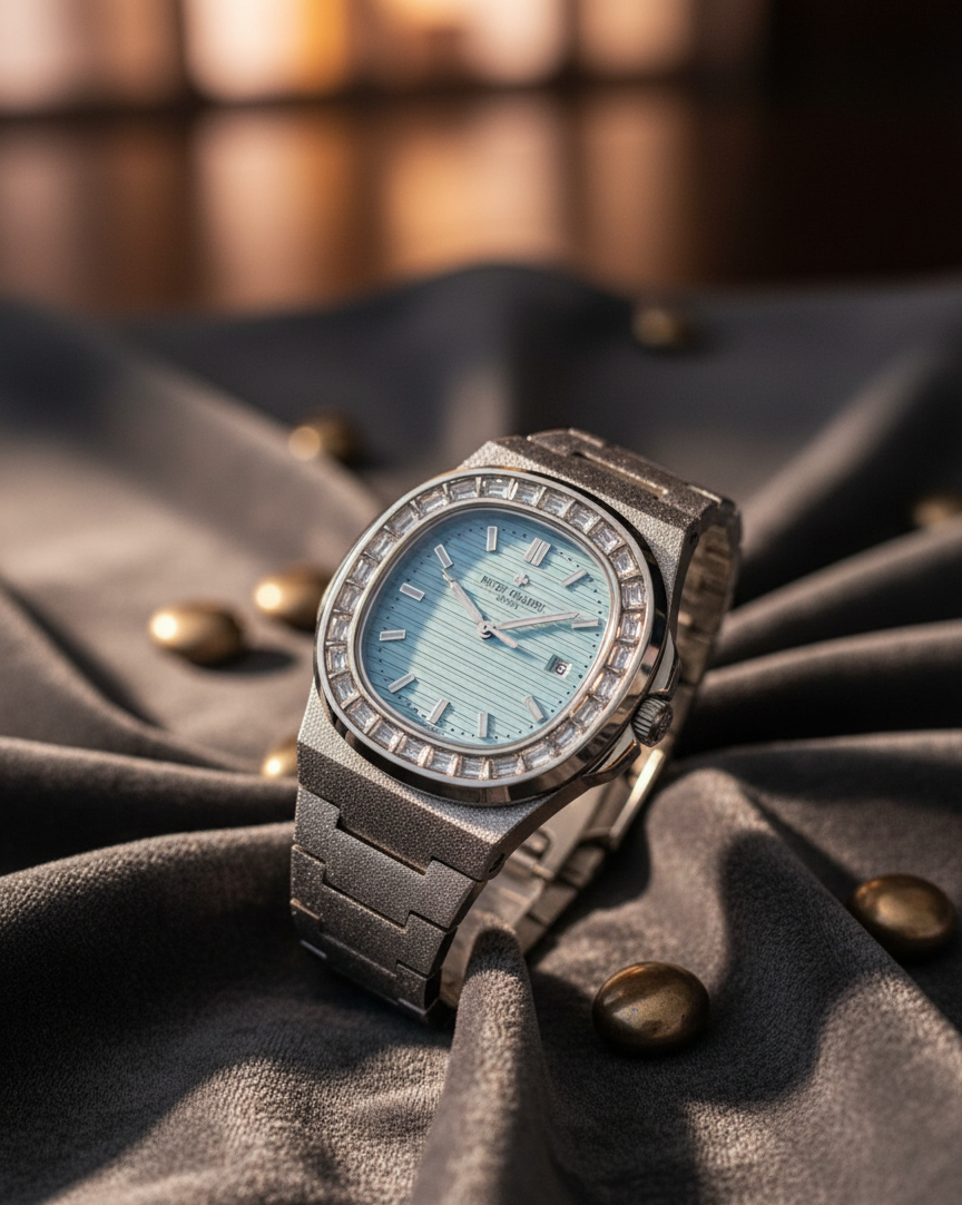 Patek Philippe Silver Watch with Tiffany Blue Dial – Luxury Stainless Steel Timepiece