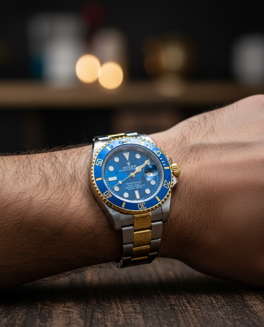 RLX Submariner Blue Dial – Silver &amp; Gold Stainless Steel Strap and Rotating Dial