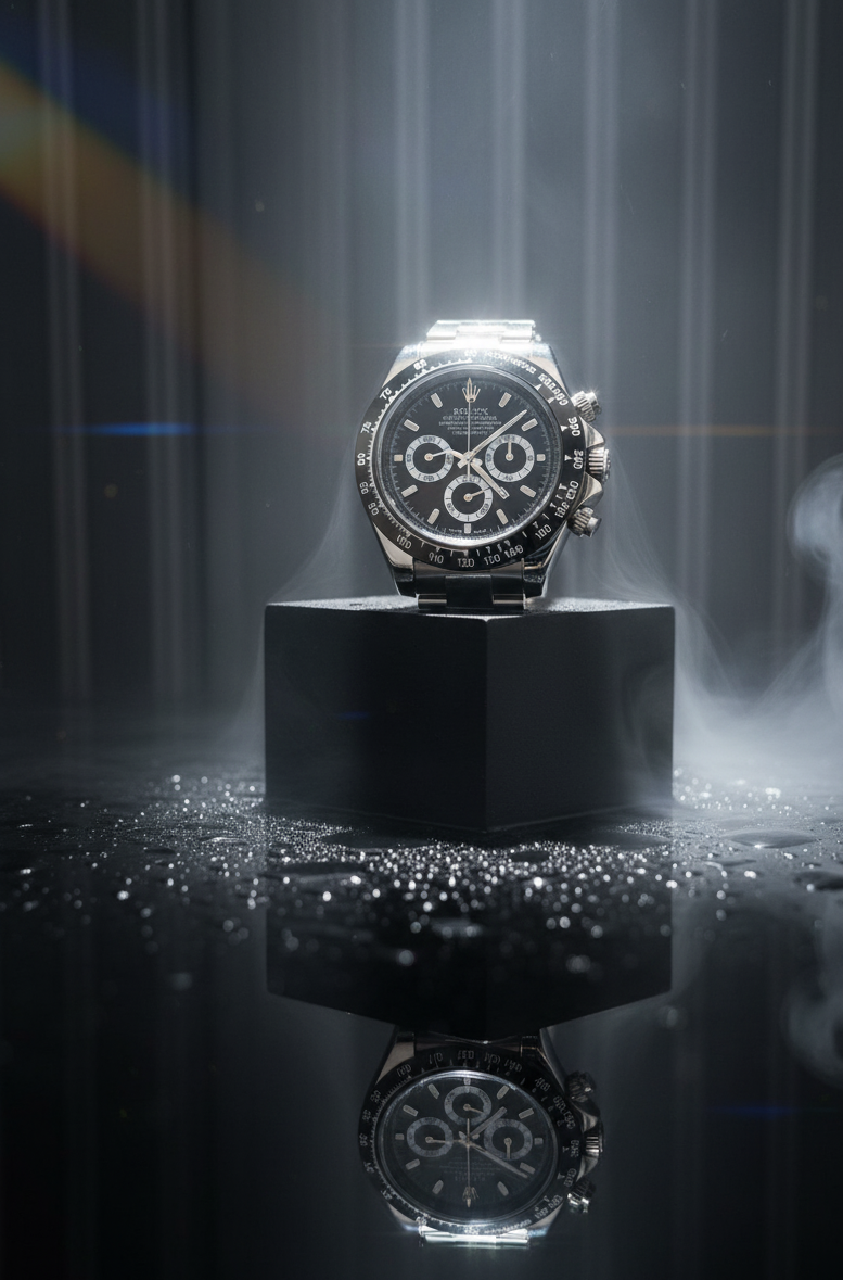 RLX Cosmograph Daytona Silver Watch with Black Dial – Luxury Stainless Steel Chronograph