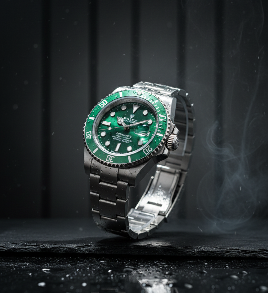 RLX Submariner Green Dial with Silver Stainless Steel Strap – Luxury Automatic Watch