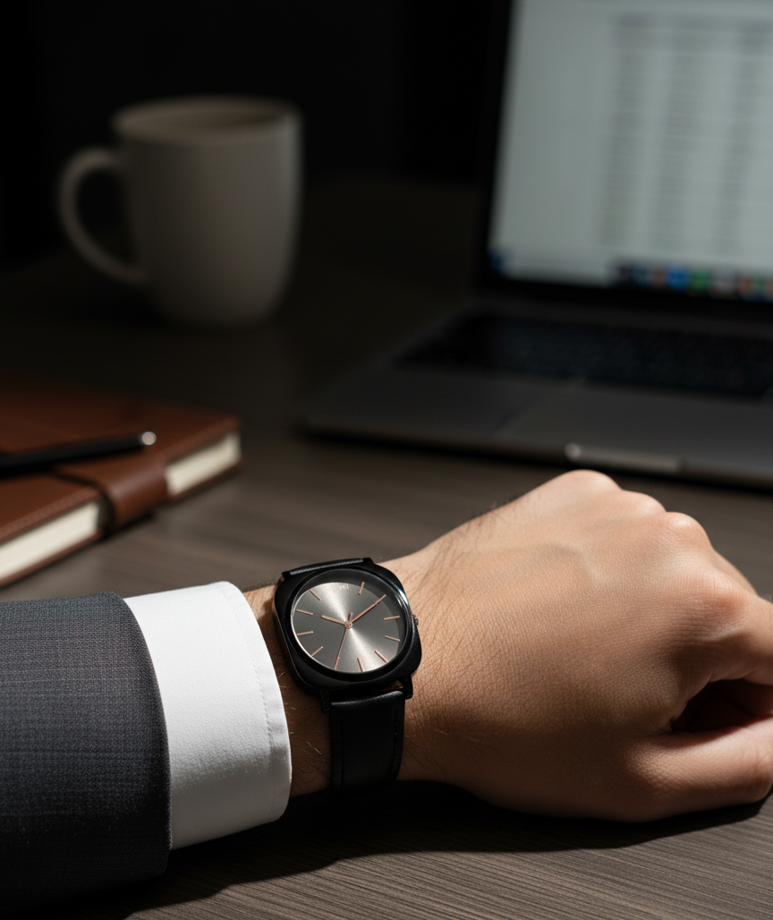 Tomi Elegant Black Dial Watch with Leather-Type Strap – Perfect for Formal Wear