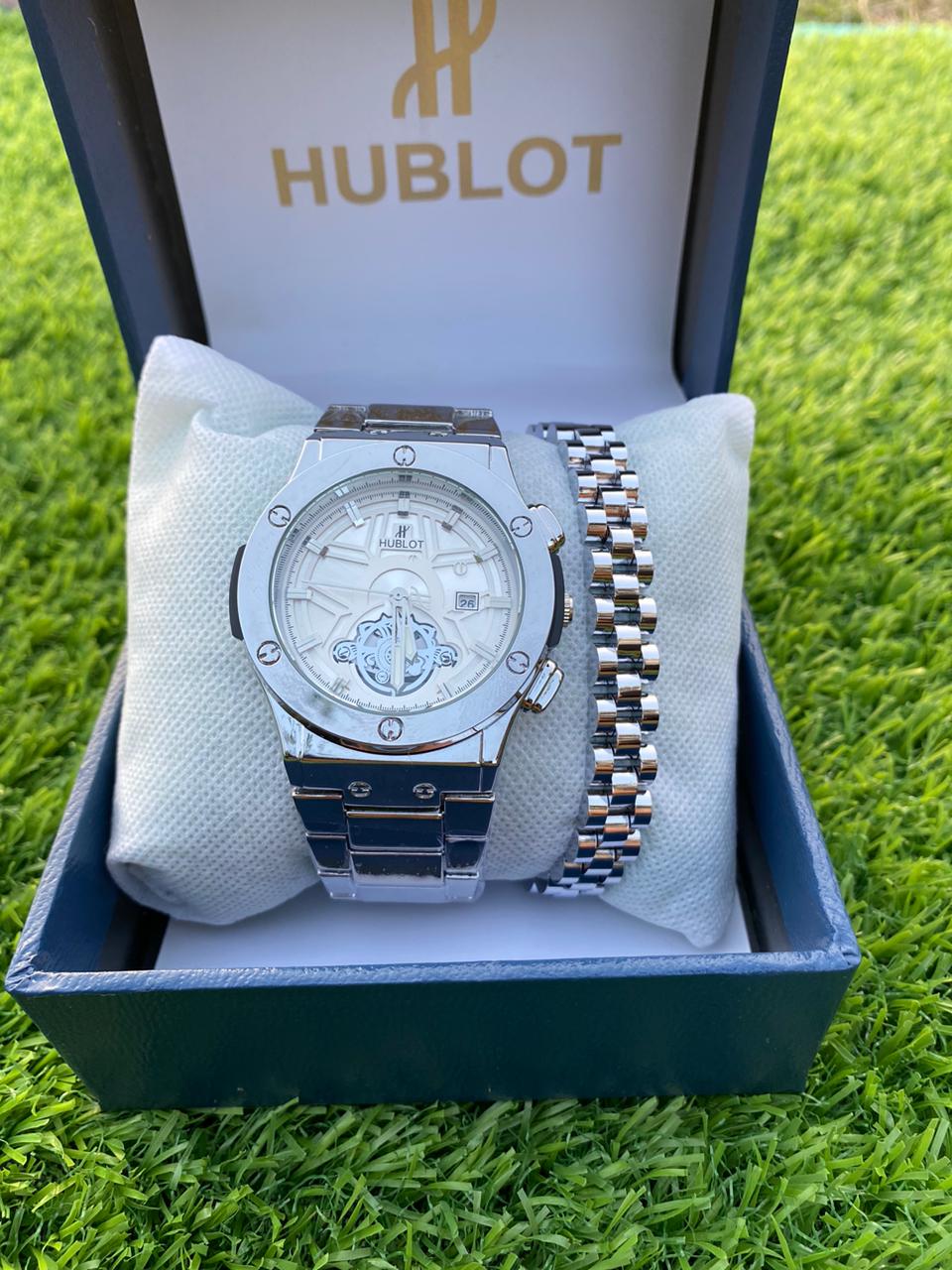 Hublot Silver Watch with Stainless Steel Bracelet – Luxury Classic Timepiece