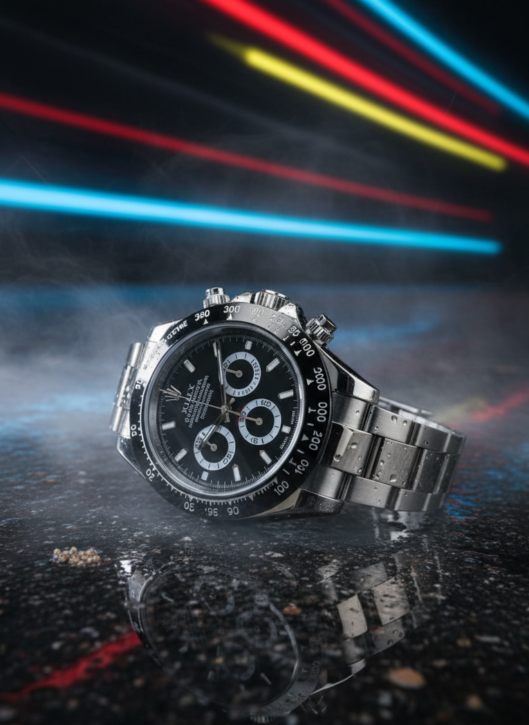 RLX Cosmograph Daytona Silver Watch with Black Dial – Luxury Stainless Steel Chronograph