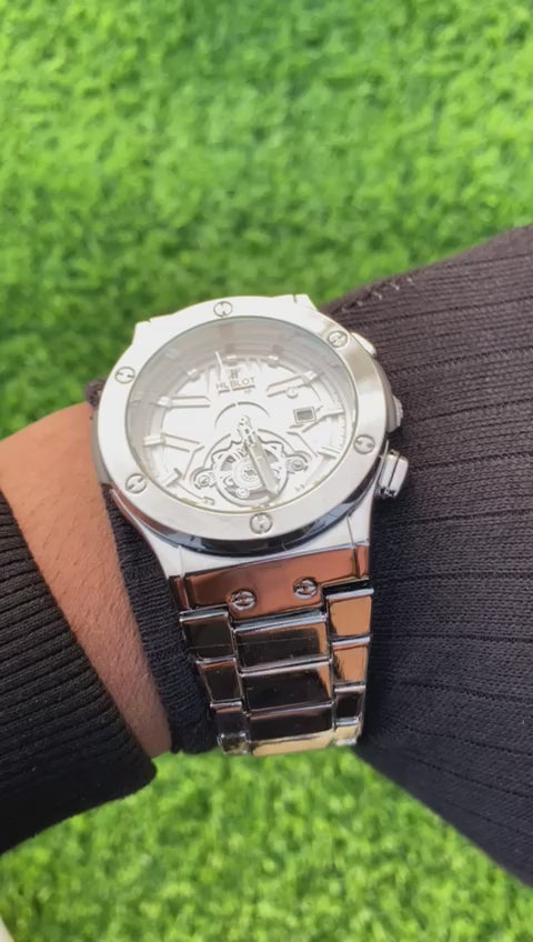 Hublot Silver Watch with Stainless Steel Bracelet – Luxury Classic Timepiece