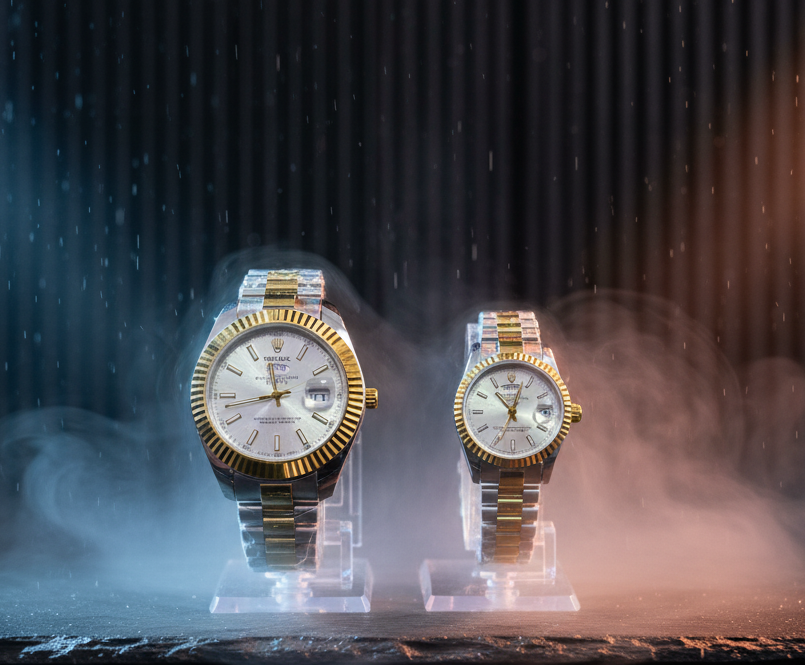 RLX Pair Golden & Silver Stainless Steel Watches – Luxury Couple Set